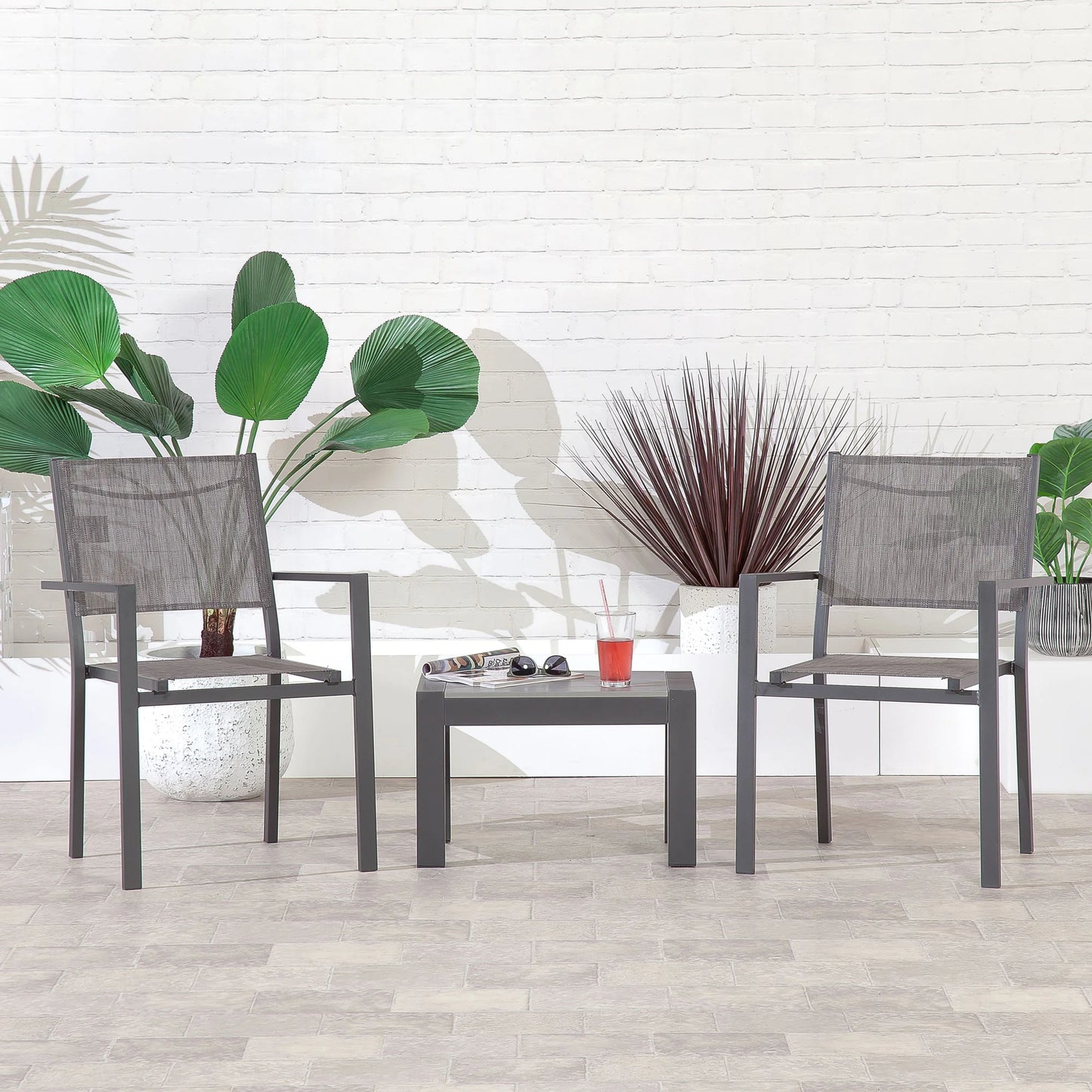 Suntime Adrano Grey Aluminium Stacking Bistro Set - main product image