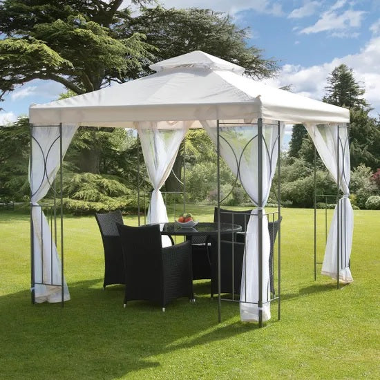 Suntime 2.5 x 2.5 Polenza Cream Gazebo with Net Curtains