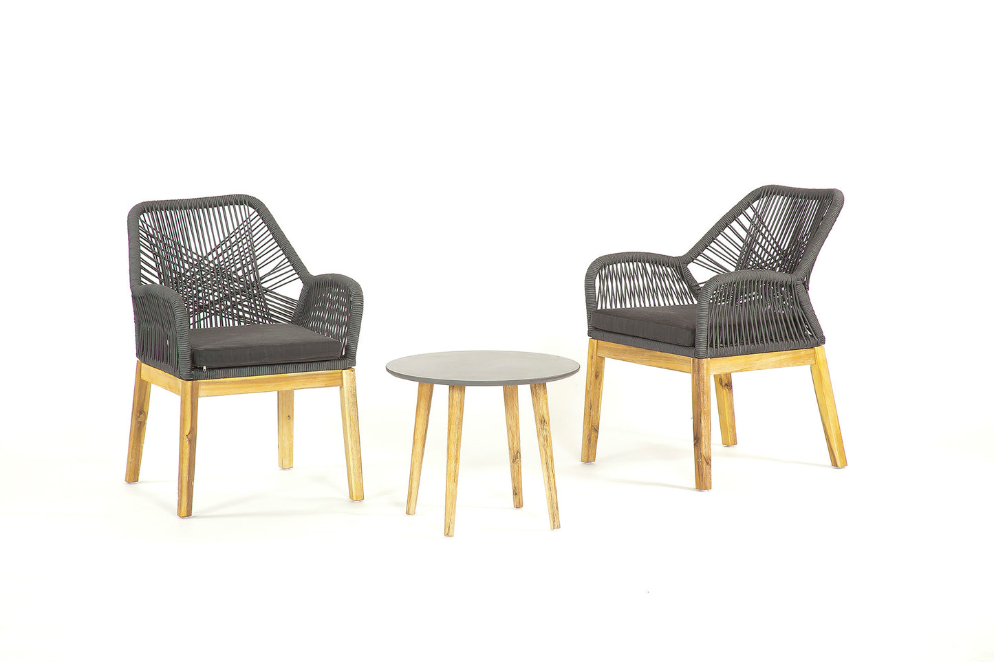 Seville Bistro Set Outdoor Patio Garden Set 2 Wooden Chairs & Cement Table Top - main product image
