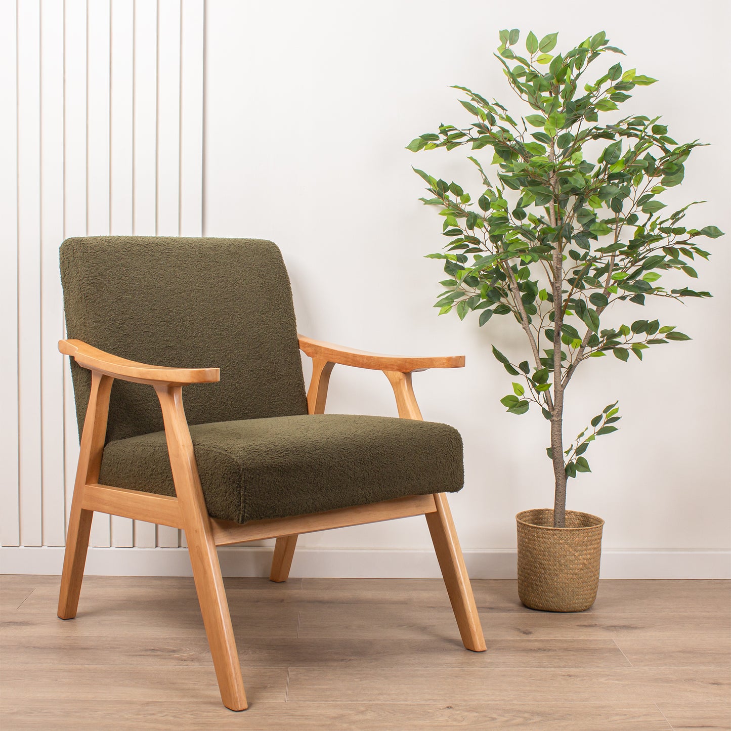 Scottish Everlastings Artificial Green Boucle Chair (Flat Arms) - main product image