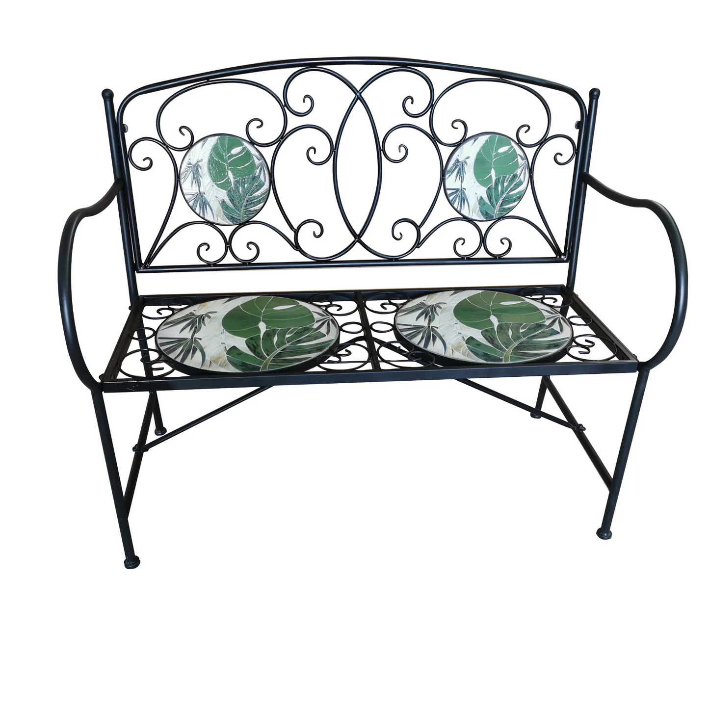 Suntime Leaf Pattern Mosaic Garden Bench with Powder-Coated Frame - main product image