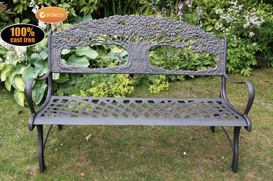 100% cast iron bench with tree - main product image