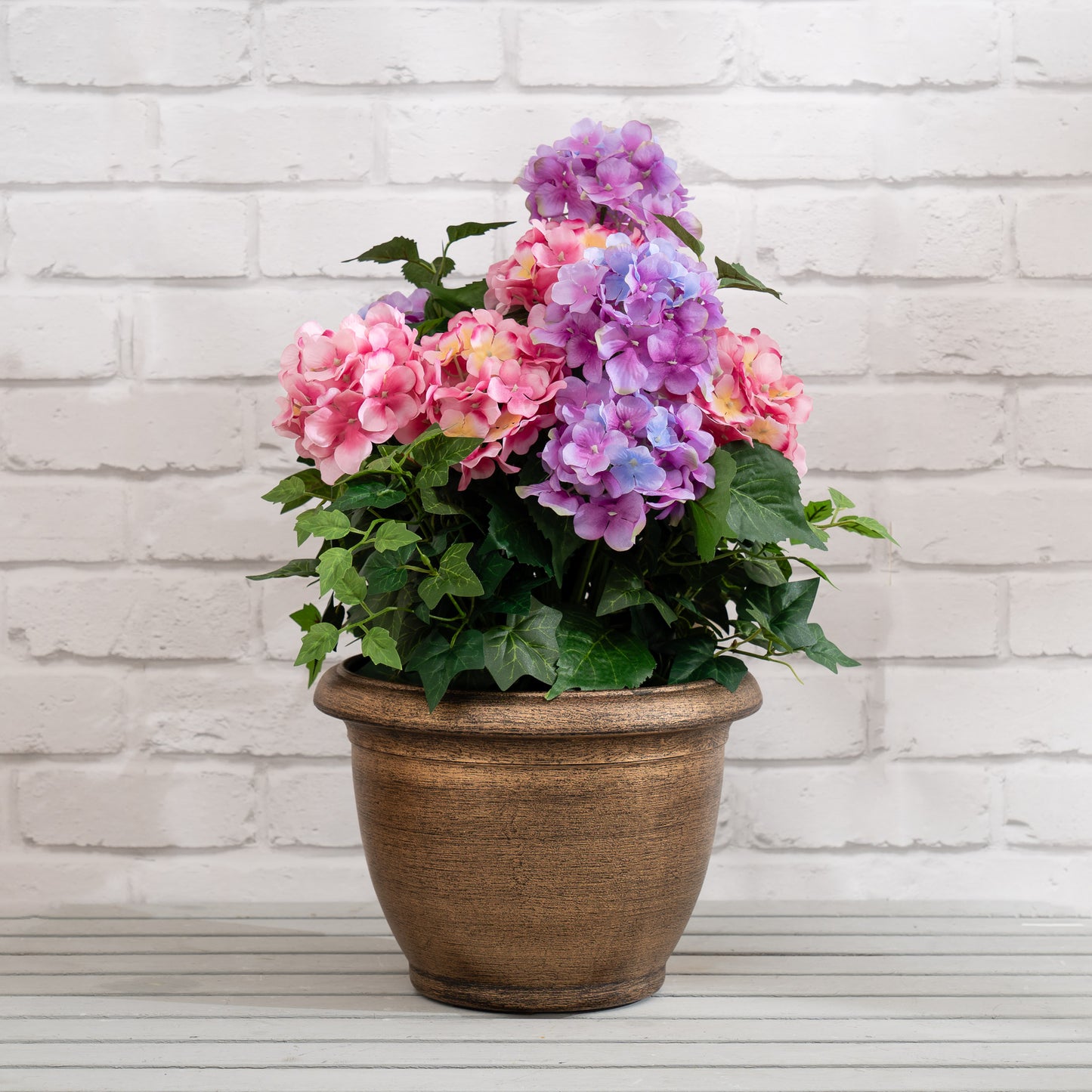 Scottish Everlastings Artificial 55cm Pink/Purple Hydrangea In Pot - main product image