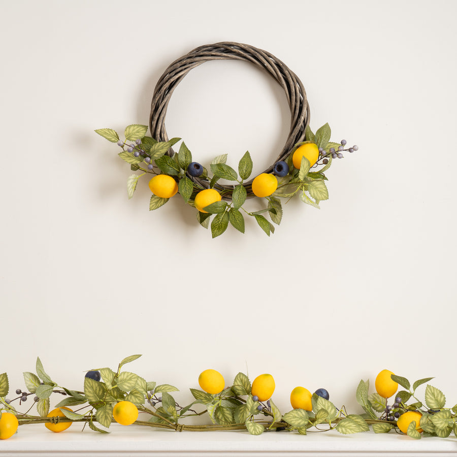 Scottish Everlastings Artificial 40cm Lemon & Berry Wreath on Twisted Base - main product image