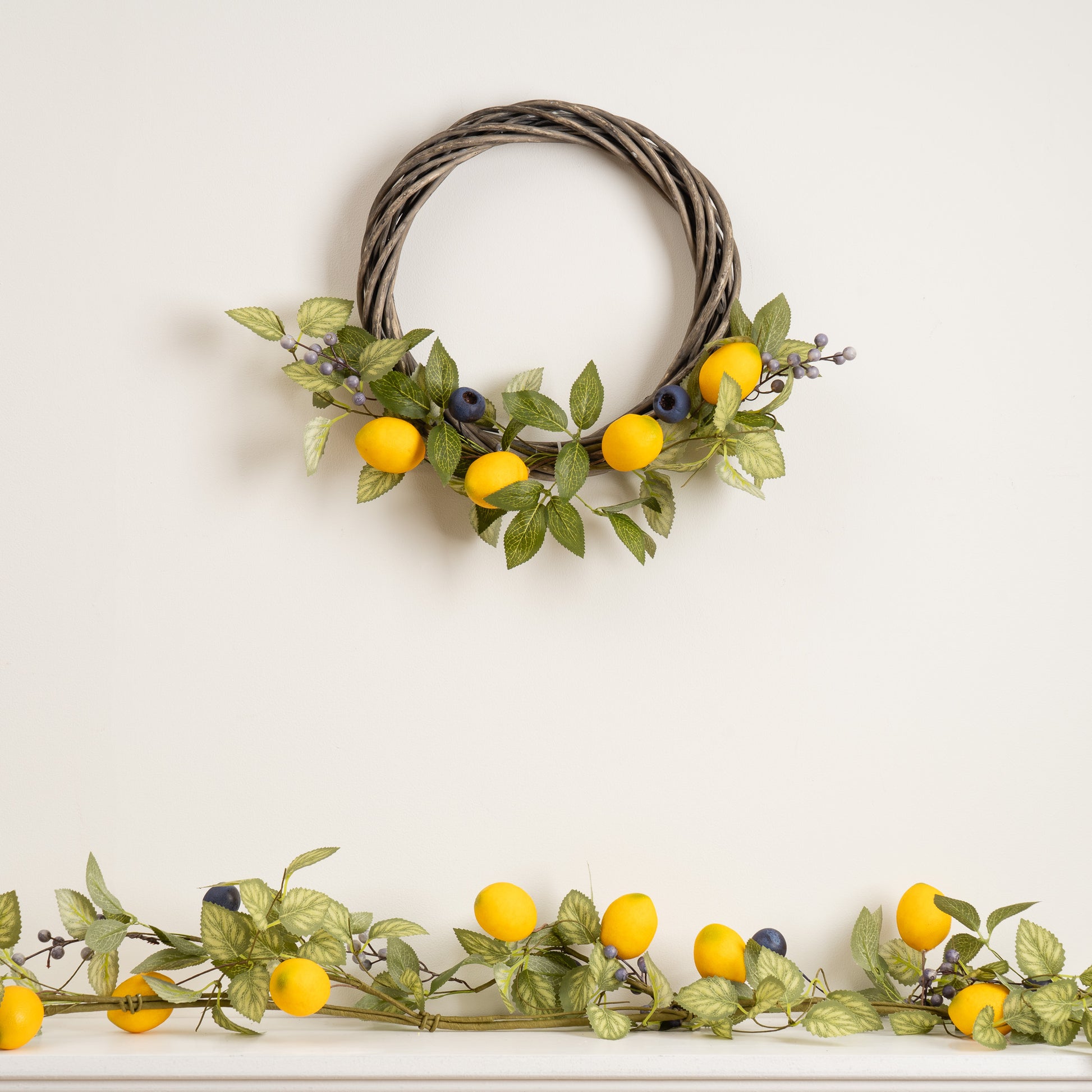 Scottish Everlastings Artificial 40cm Lemon & Berry Wreath on Twisted Base - main product image