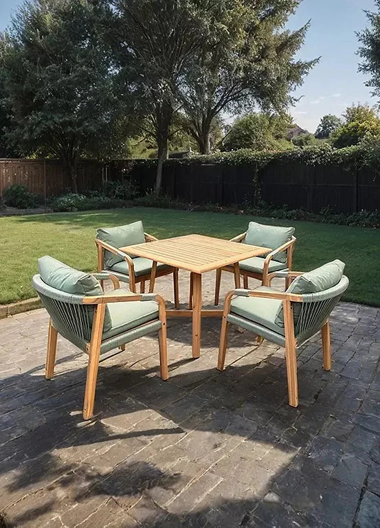 Suntime Albany Acacia Wood 4 Seat Dining Set with Rope Detailing & Cushions - main product image
