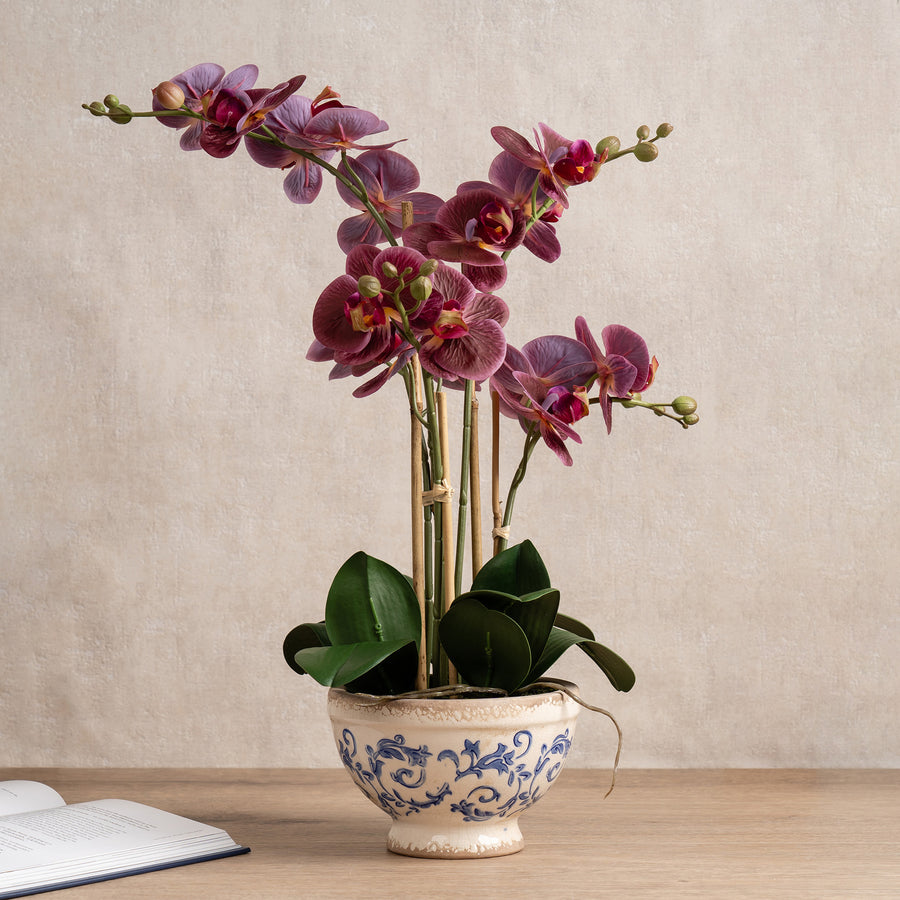 Scottish Everlastings 54cm Real Touch Artificial Dark Pink Phalaenopsis Orchid in Pot - main product image