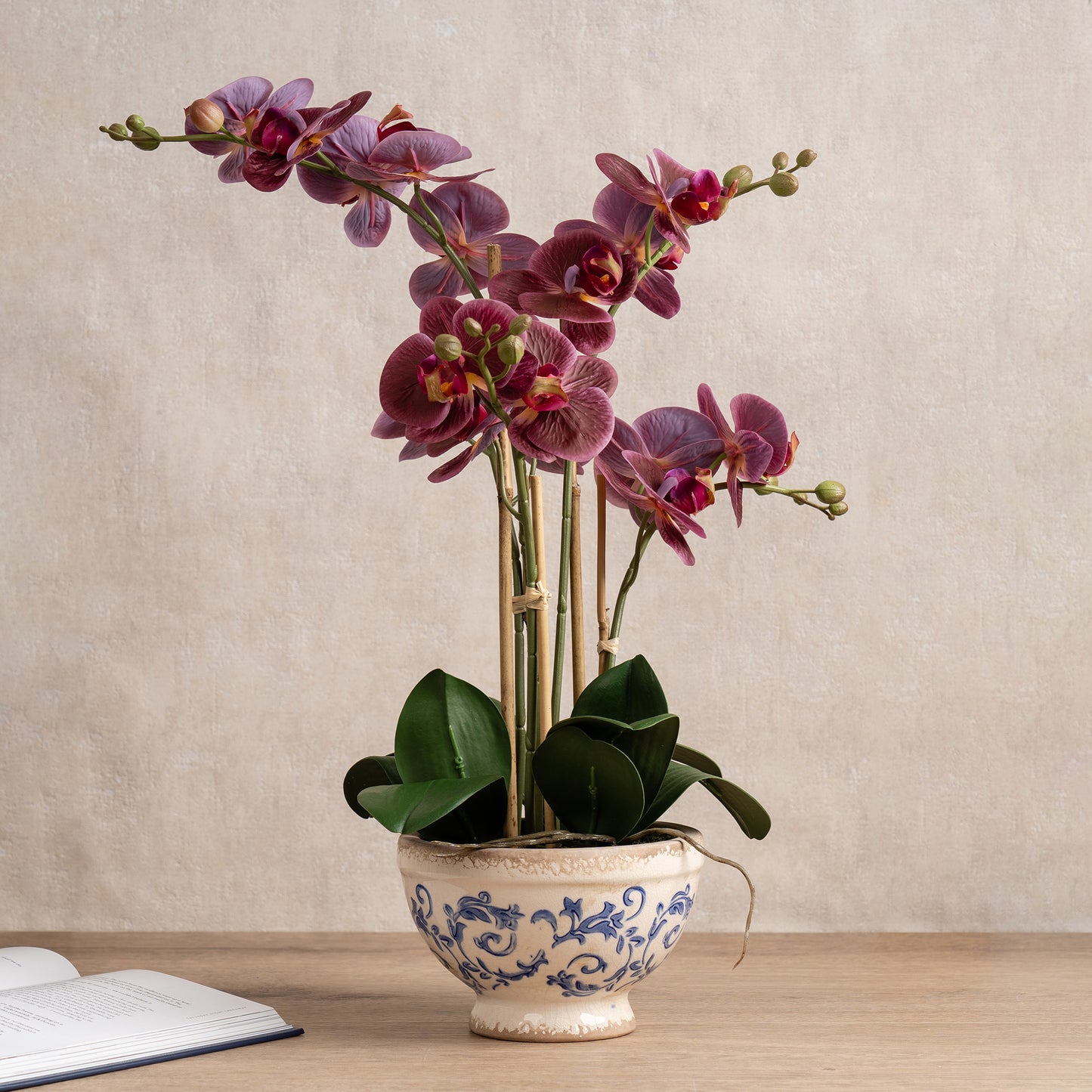 Scottish Everlastings 54cm Real Touch Artificial Dark Pink Phalaenopsis Orchid in Pot - main product image