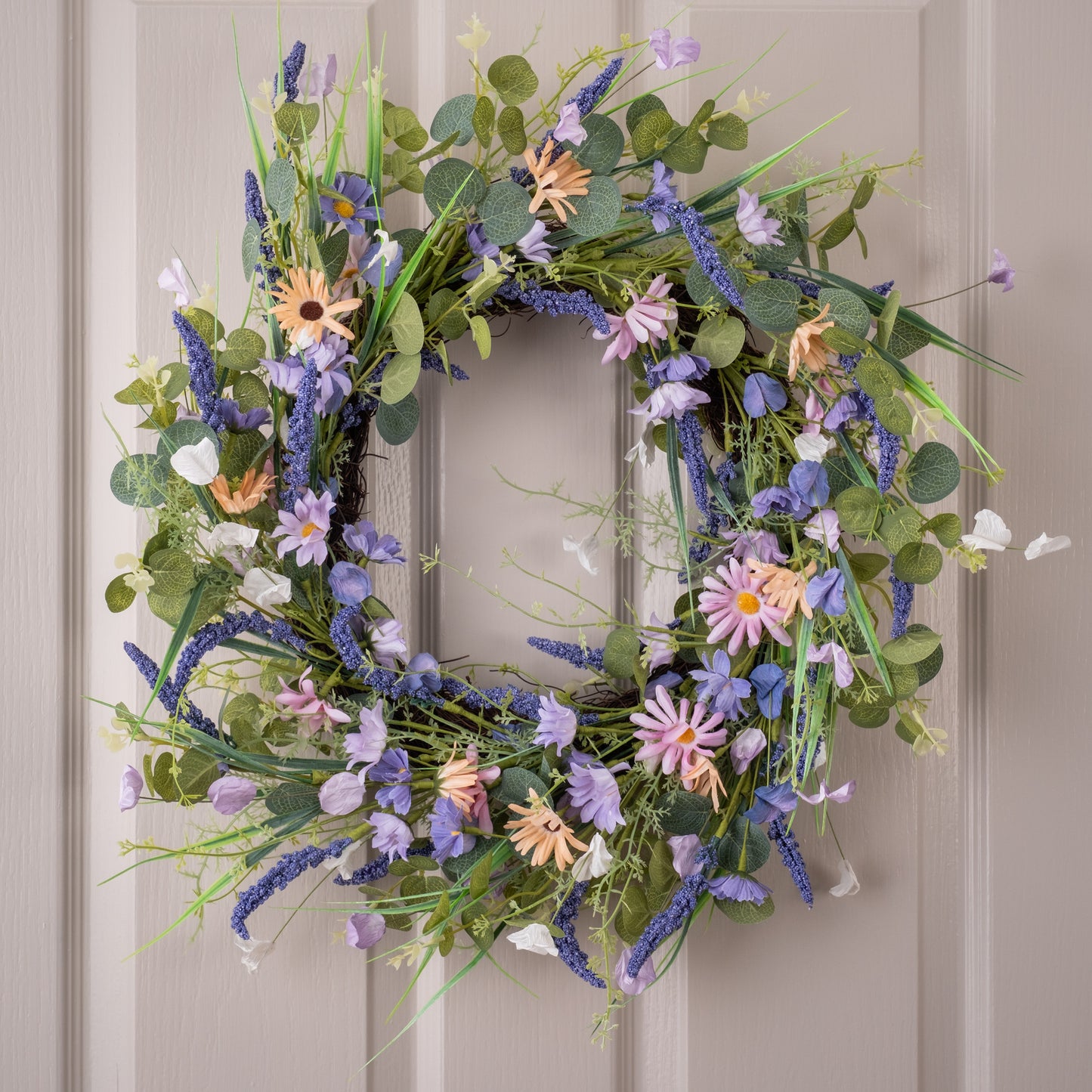 Scottish Everlastings 56cm Artificial Spring Purple Floral Wreath - main product image