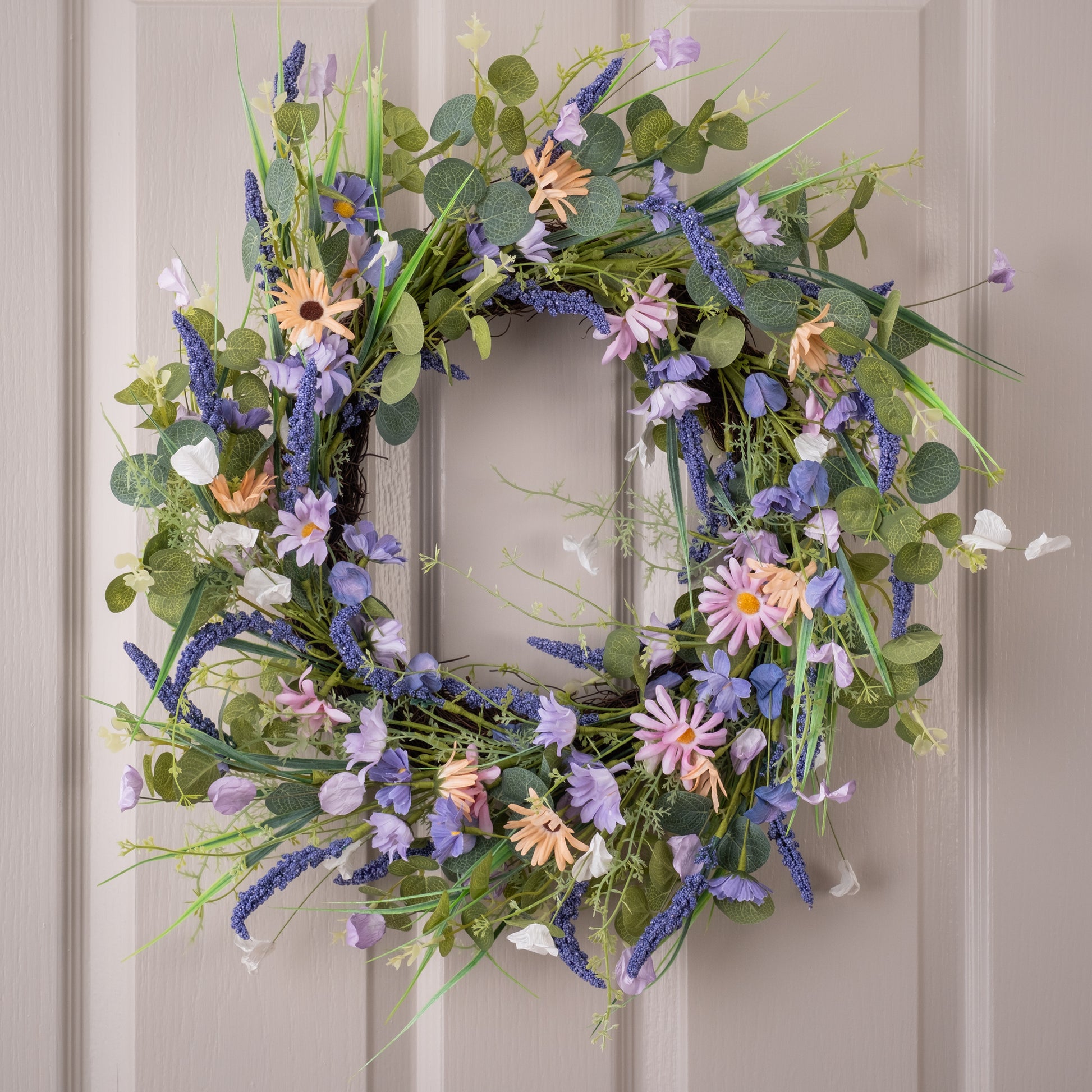 Scottish Everlastings 56cm Artificial Spring Purple Floral Wreath - main product image