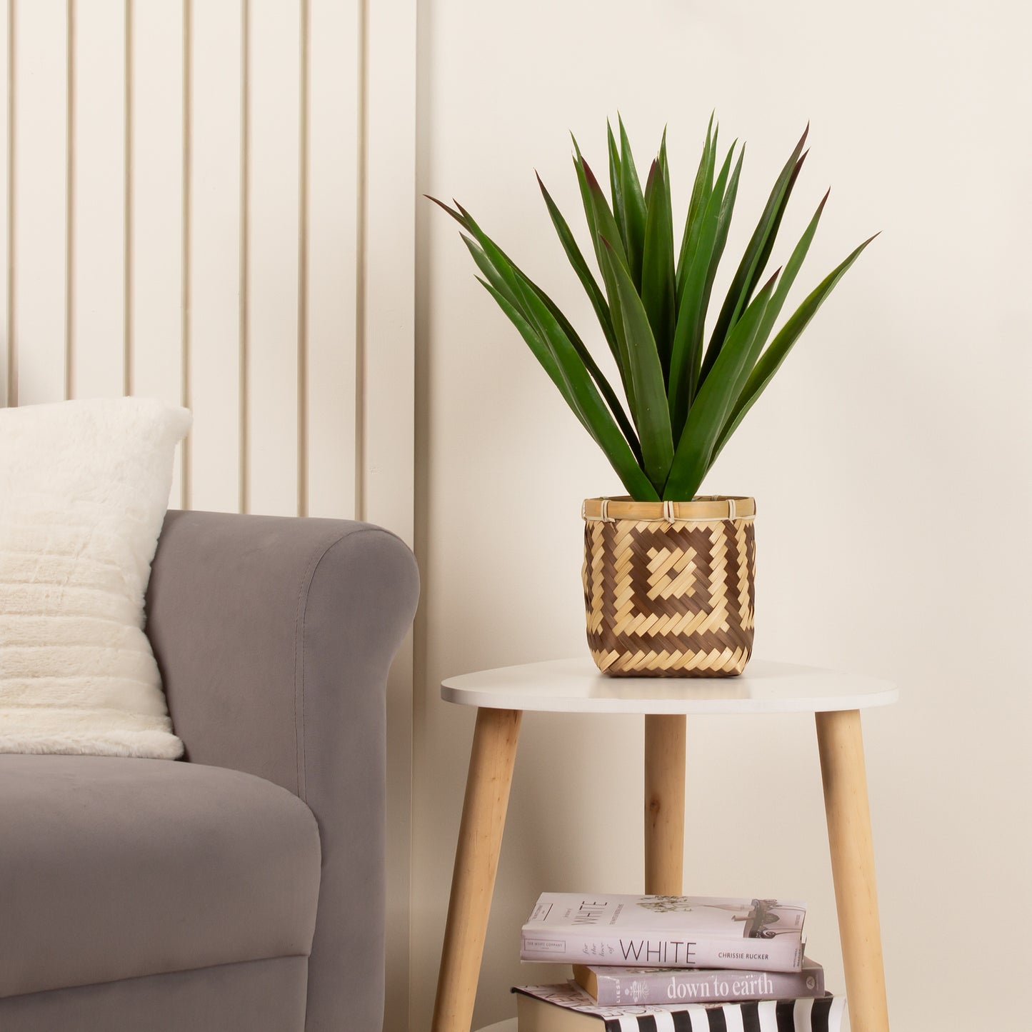 Scottish Everlastings 55cm Artificial Spikey Plant with Bamboo Basket - main product image