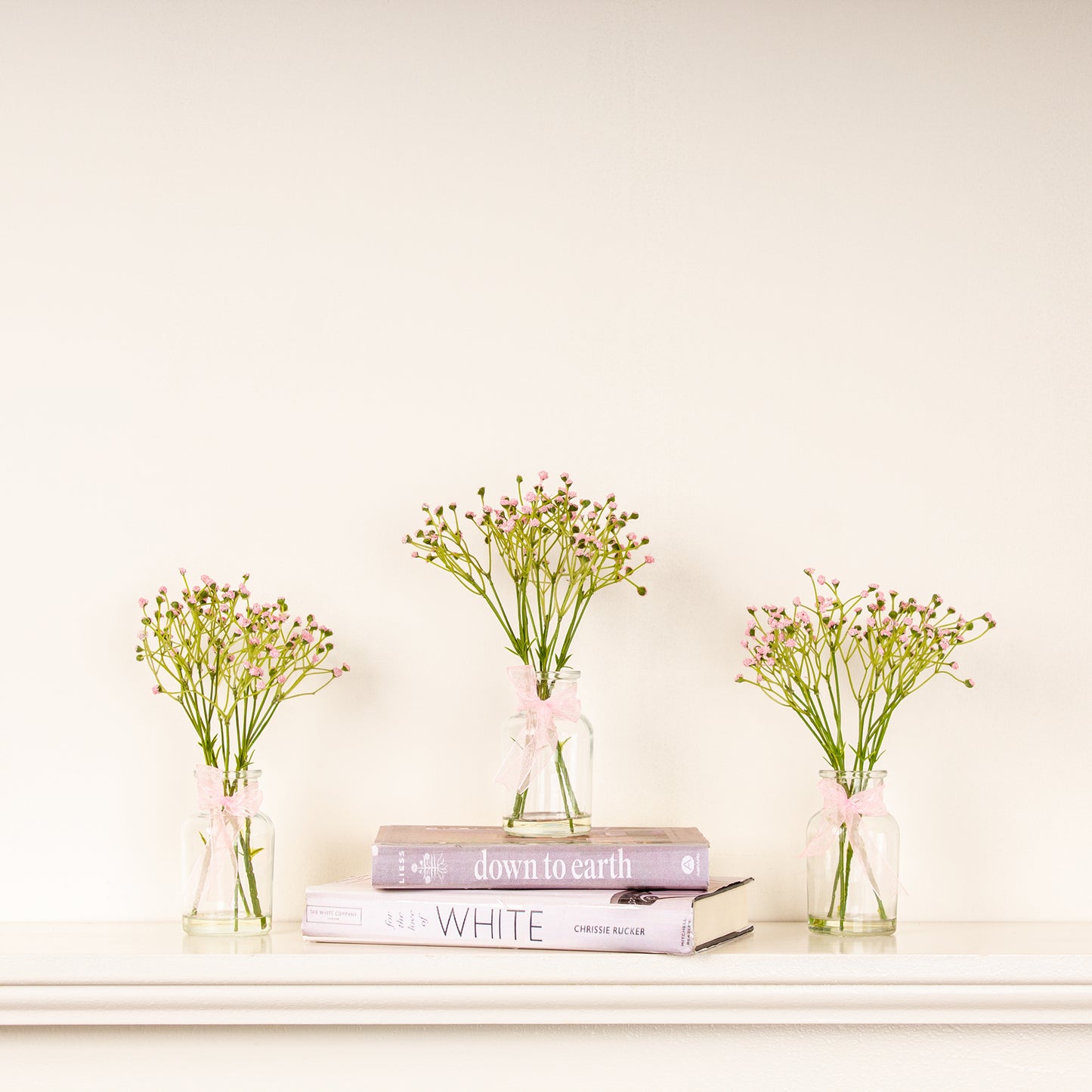 Scottish Everlastings Artificial Set of 3 Pink Gypsophila in Glass Bottle - main product image