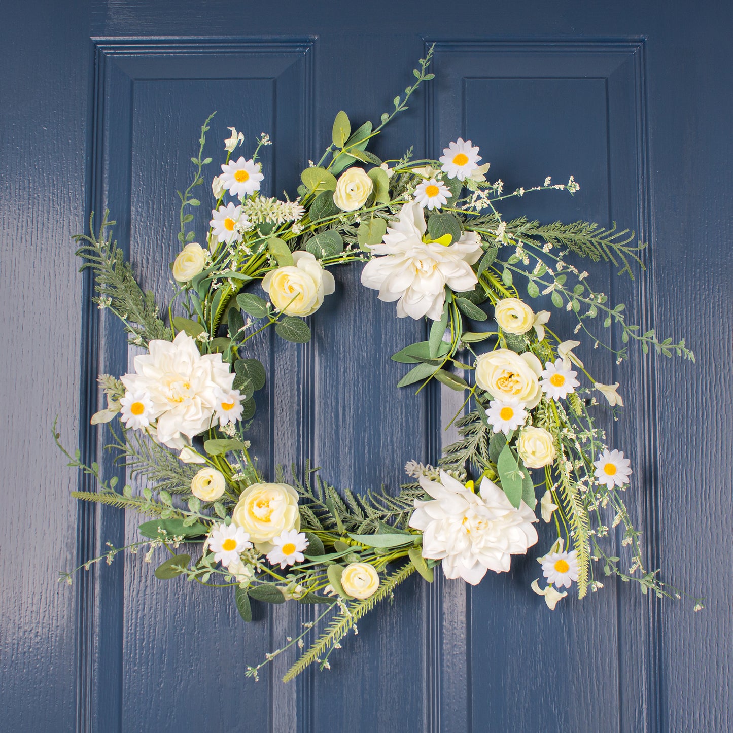 Scottish Everlastings 55cm Artificial Classic White Spring Floral Wreath - main product image