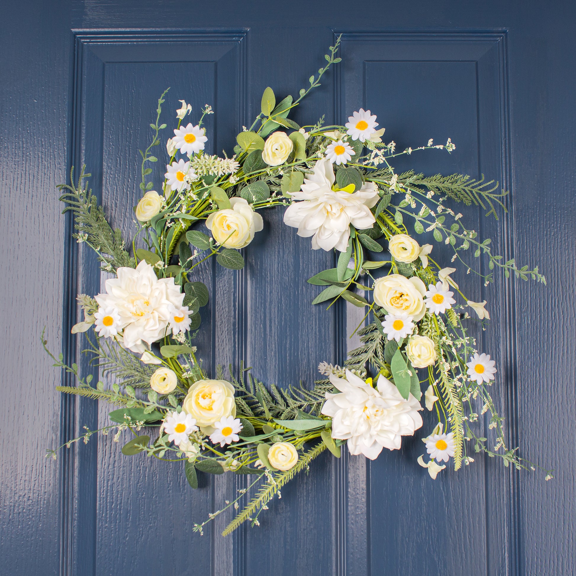 Scottish Everlastings 55cm Artificial Classic White Spring Floral Wreath - main product image