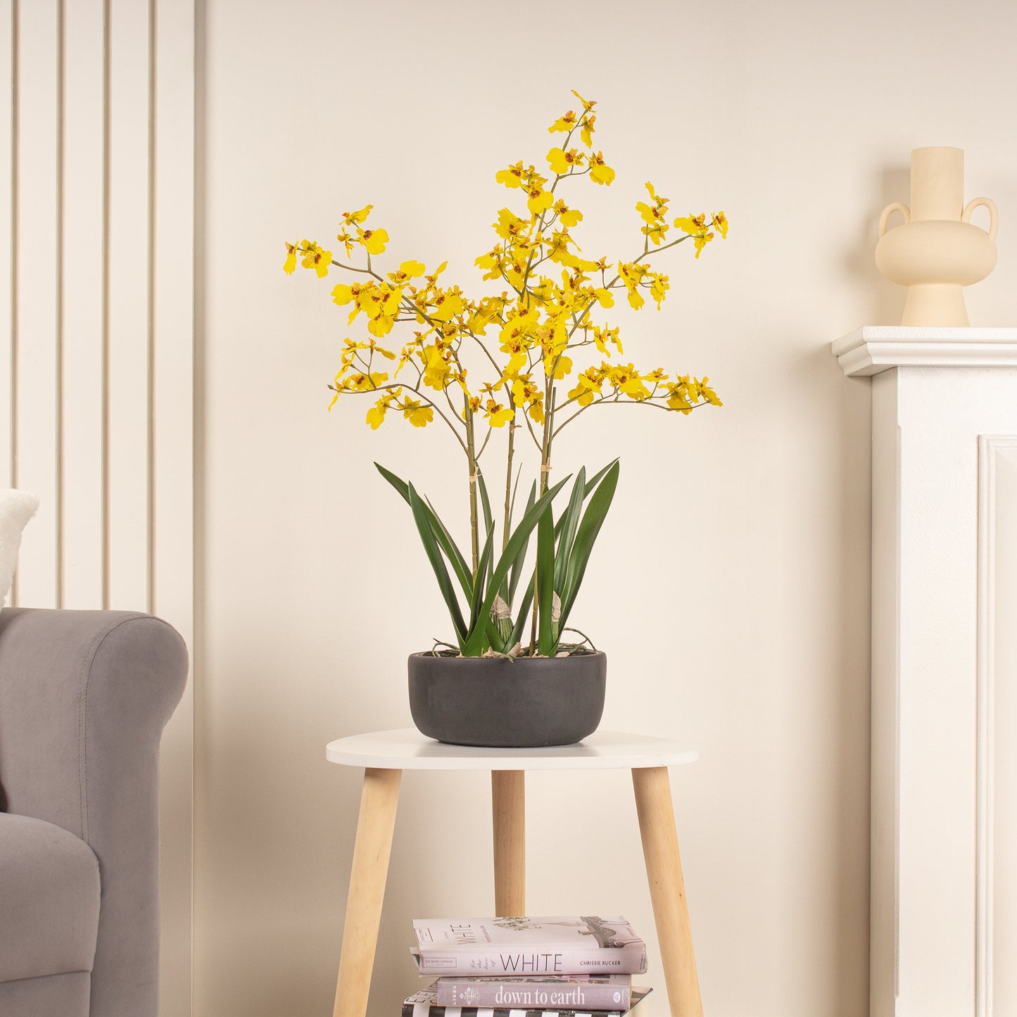 Scottish Everlastings Artificial 71cm Real Touch Yellow Dancing Orchid In Ceramic Pot - main product image