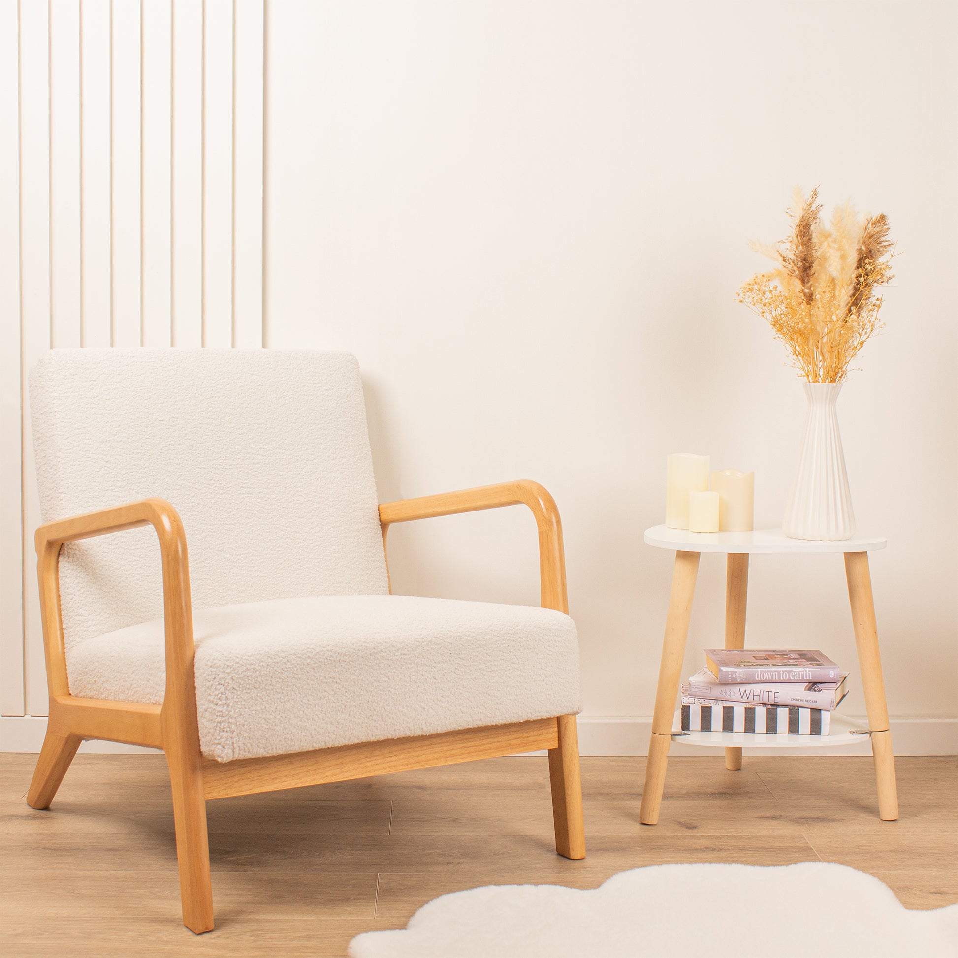 Scottish Everlastings Artificial Cream Boucle Chair (Curved Arms) - main product image