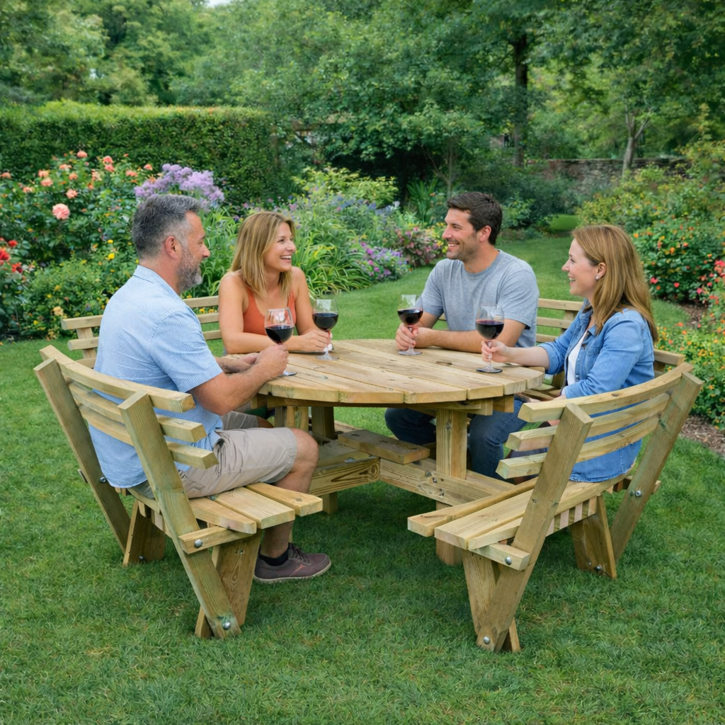 Churnet Valley WESTWOOD ROUND 8 SEAT PICNIC TABLE WITH BACKRESTS - main product image