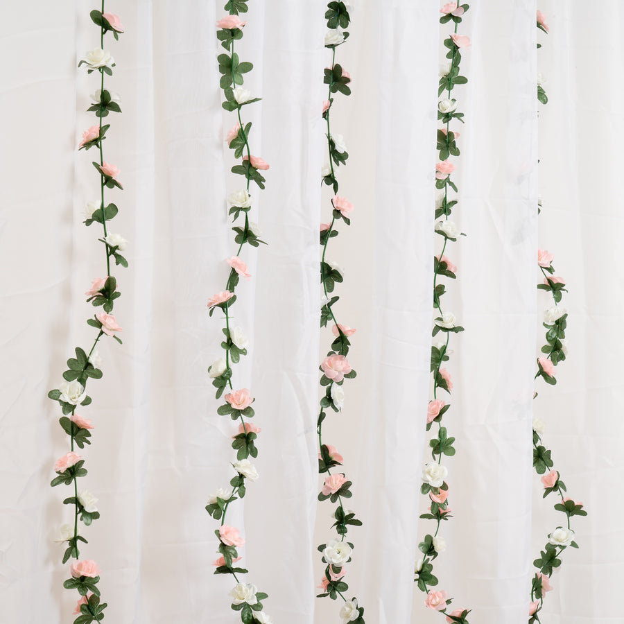Scottish Everlastings 180cm Artificial White/Light Pink Mini Rose Garland - Pack of 6 - main product image