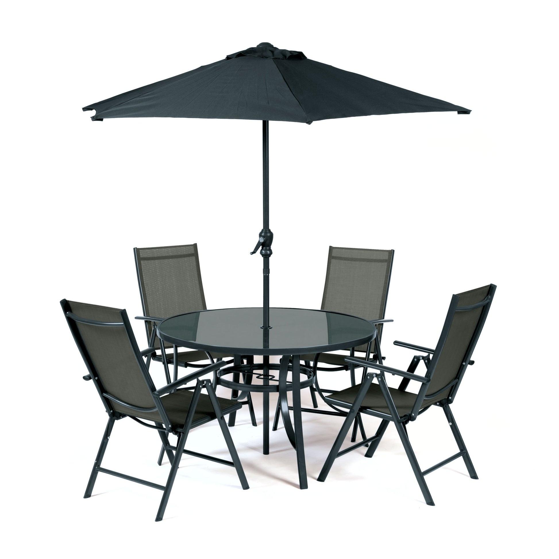Suntime Santos 1.2m Aluminium 4 Seat Textelene Dining Set with Parasol - main product image