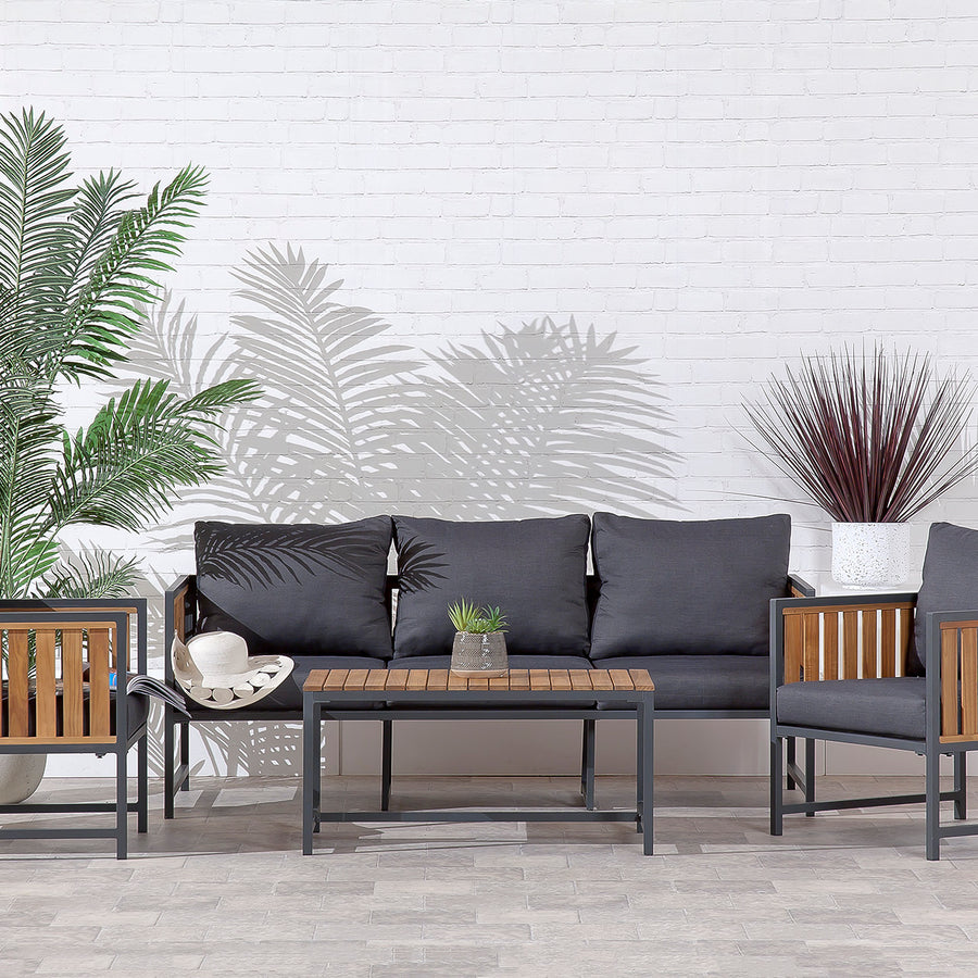 Turin Aluminium Wooden Panelled Sofa & Armchair Collection 5-Seat with Table - main product image