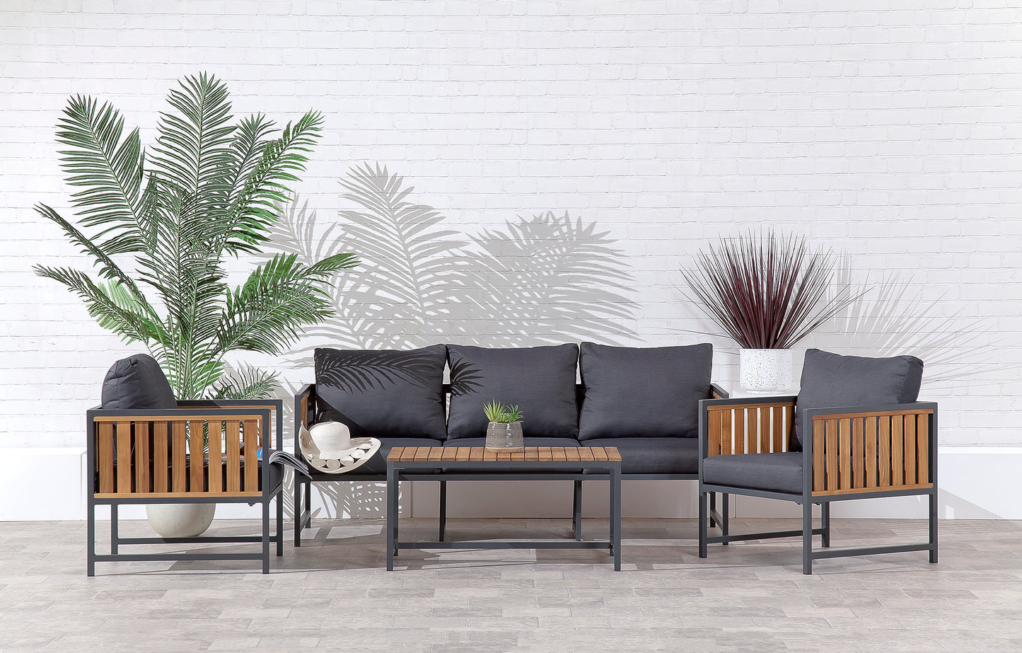 Turin Aluminium Wooden Panelled Sofa & Armchair Collection 5-Seat with Table - main product image