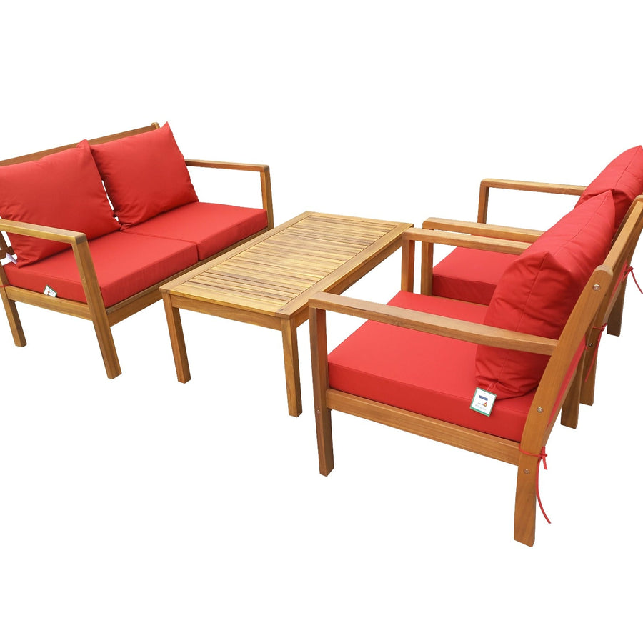 SunTime Ayres Rock 4-Piece Wooden Outdoor Sofa Set with Red Cushions - main product image