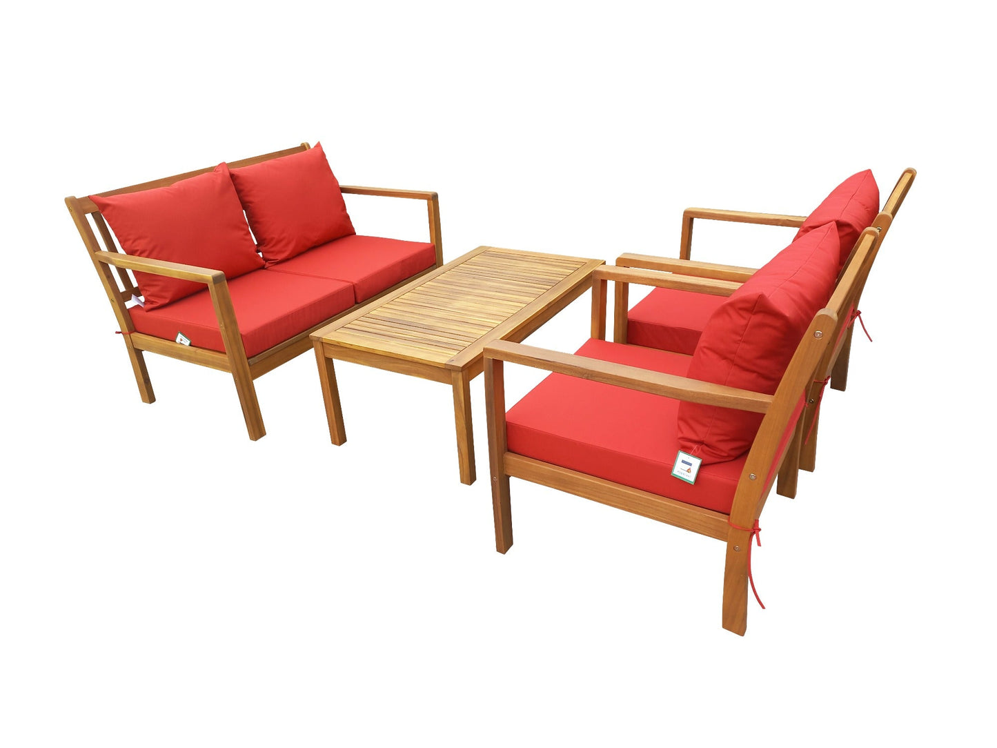 SunTime Ayres Rock 4-Piece Wooden Outdoor Sofa Set with Red Cushions - main product image