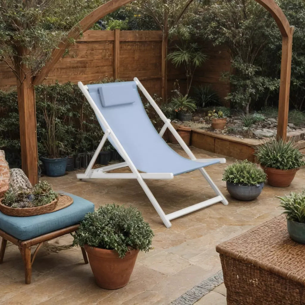 Lightweight Blue Deck Chair with Pillow & Aluminium Frame - 3 Positions - main product image