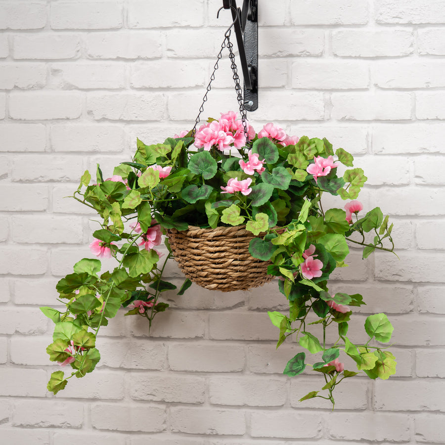 Scottish Everlastings 80cm Artificial Pink Geranium Hanging Basket - main product image