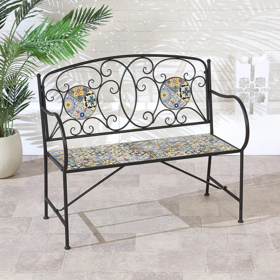 Suntime Marrakesh Mosaic Garden Bench in Black & Multicolour - main product image