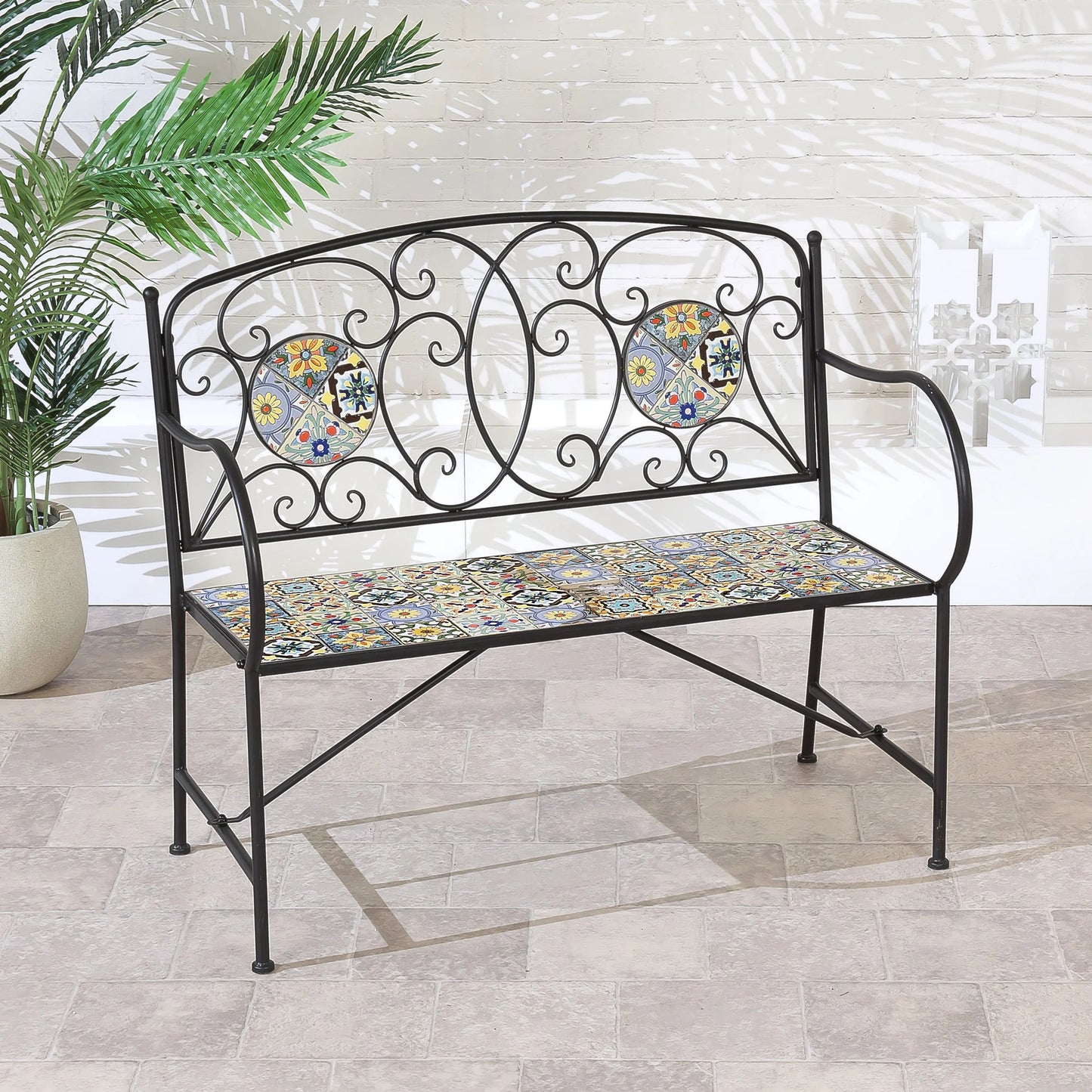 Suntime Marrakesh Mosaic Garden Bench in Black & Multicolour - main product image