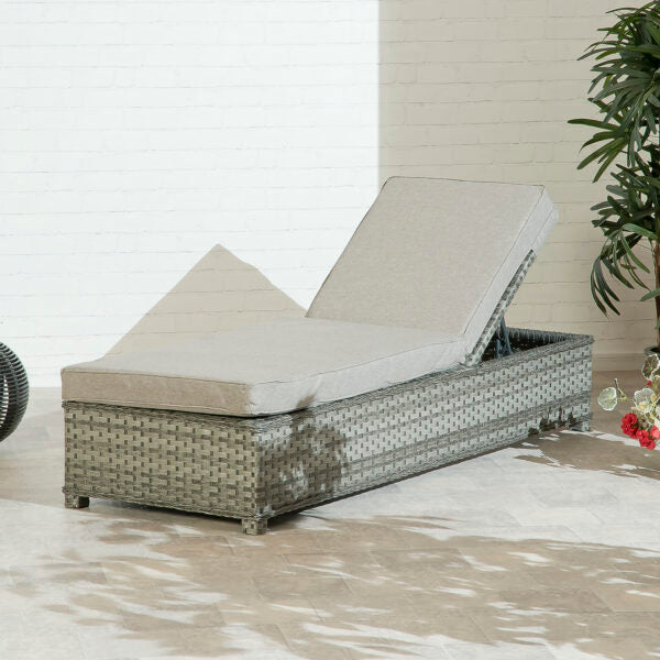 Suntime Portofino Grey Rattan Sun Lounger with Cushion - main product image
