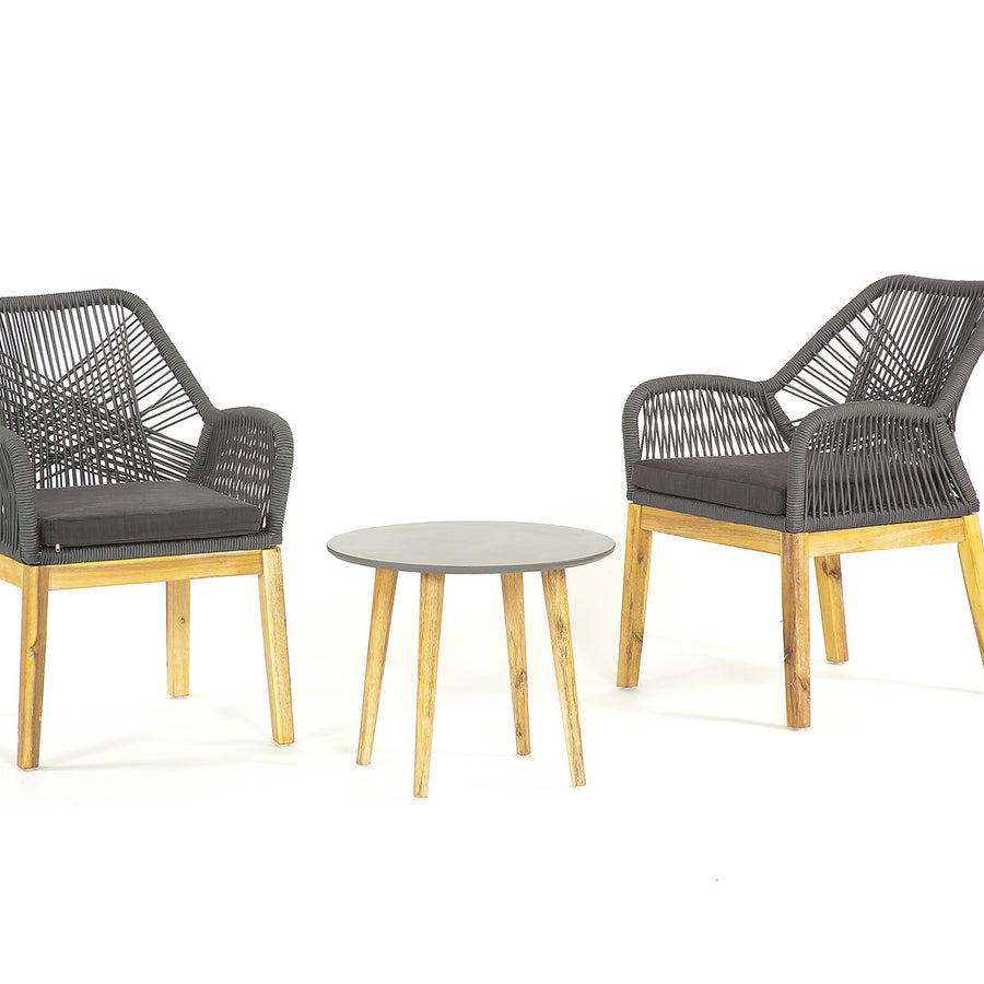 Seville Bistro Set Outdoor Patio Garden Set 2 Wooden Chairs & Cement Table Top - main product image