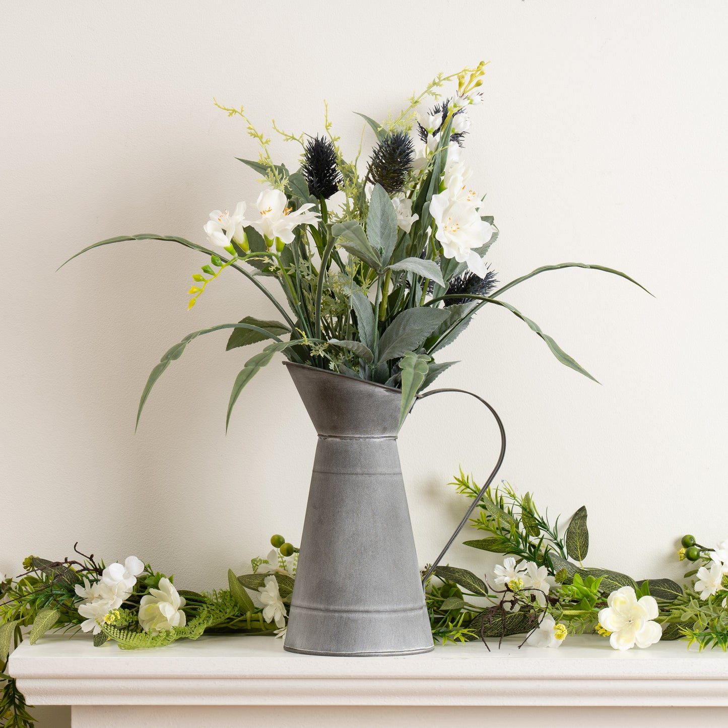 Scottish Everlastings Artificial 60cm Mixed Floral in Metal Jug - main product image