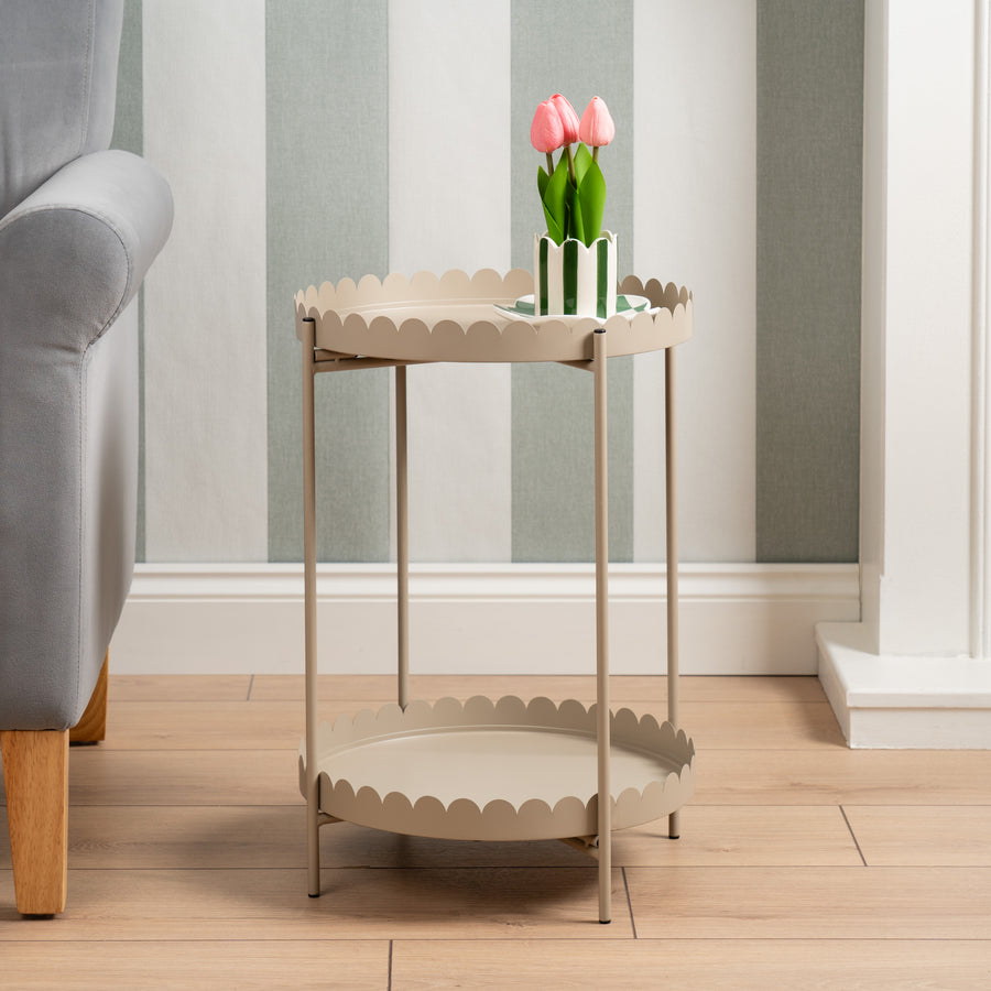 Scottish Everlastings Artificial Greige Round Scallop Table - main product image