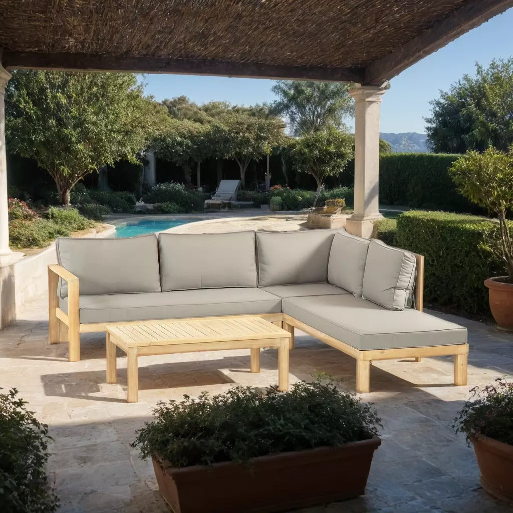 Monaco Corner Sofa Set Outdoor Acacia Wood & Rope Weaving Grey/Natural Furniture - main product image