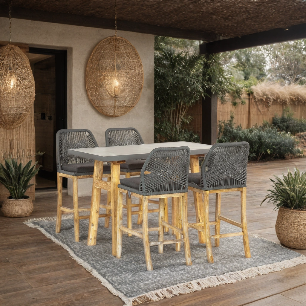 Seville Outdoor Bar Set 5 Piece with Cement Tabletop Grey Garden Furniture - main product image