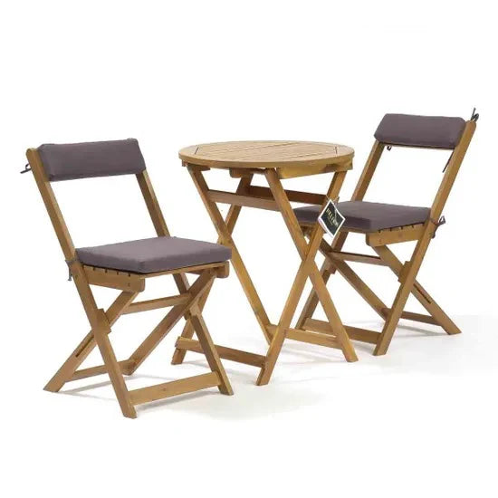 Suntime Harley Acacia Wood Folding 3-Piece Balcony Bistro Set with Grey Cushions - main product image