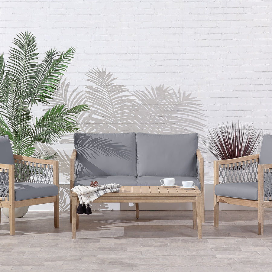 Monaco Sofa Set Outdoor 4 Seat Acacia Wood & Rope Weaving Grey Garden Furniture - main product image