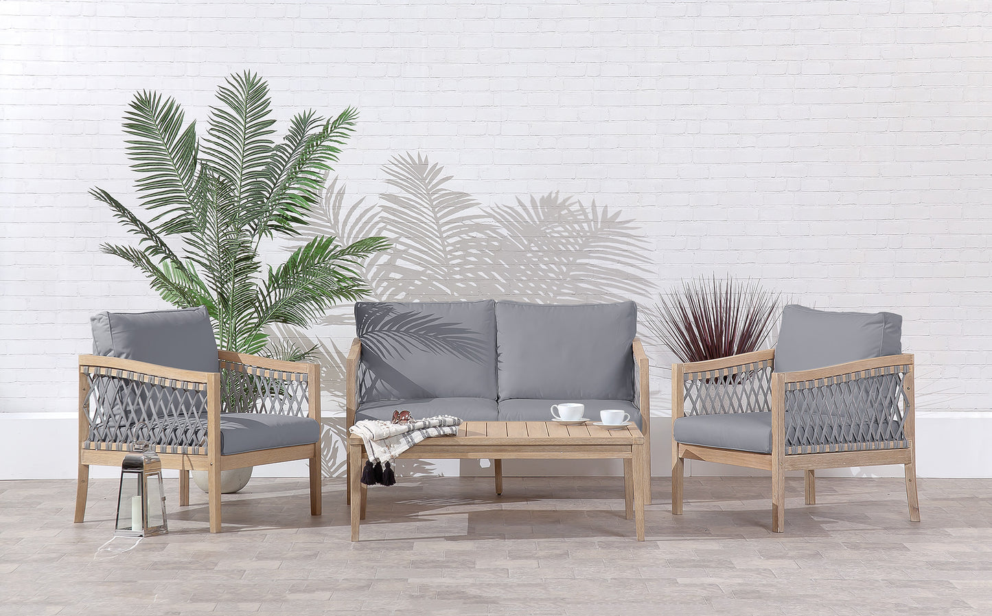 Monaco Sofa Set Outdoor 4 Seat Acacia Wood & Rope Weaving Grey Garden Furniture - main product image