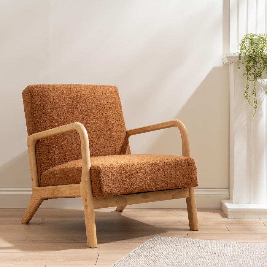 Scottish Everlastings Caramel Boucle Chair (Curved Arms) - main product image